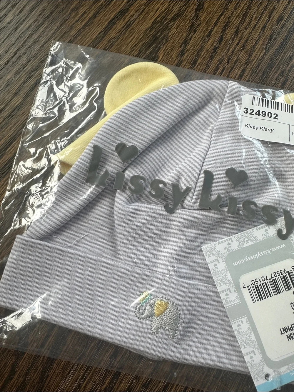 Kissy Kissy Baby Ear Hat in Light Gray with Yellow Ears Small NWT - Unopened